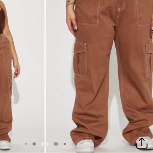 Fashion Nova Tan Brown Wide Leg Cargo Pants